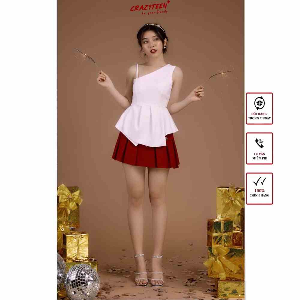 Áo kiểu lệch vai nữ CRAZYTEEN form peplum (LC0263)