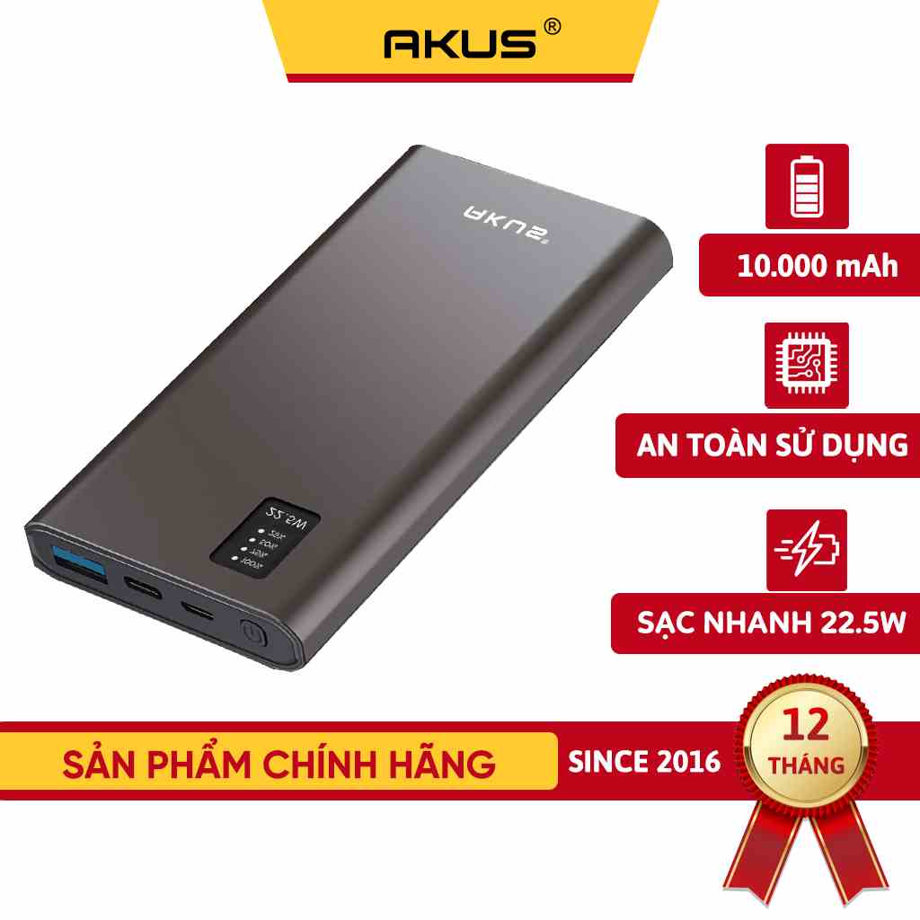 Sạc dự phòng 10000 mah sạc nhanh 22.5W AKUS DP260 - Hàng chính hãng