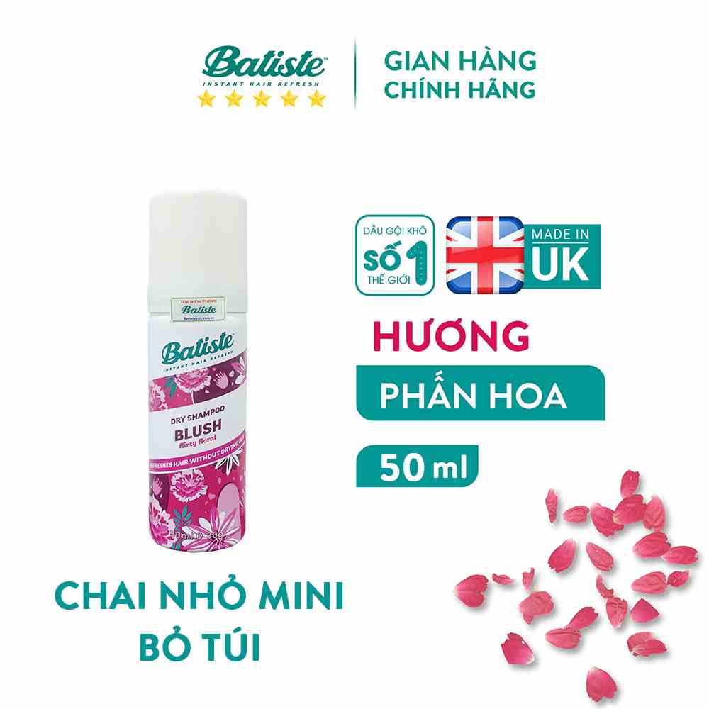 Dầu Gội Khô Batiste Hương Hoa Quyến Rũ - Batiste Dry Shampoo Floral & Flirty Blush 50ml