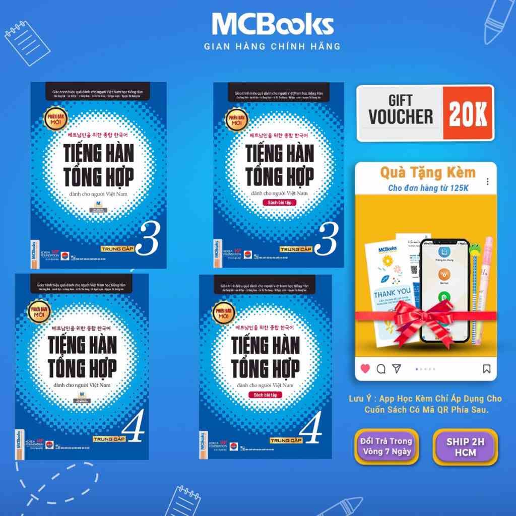 Sách - Combo Tiếng Hàn Tổng Hợp Dành Cho Người Việt Nam Trung Cấp 3 + 4 ( bản 1 màu) Mcbooks