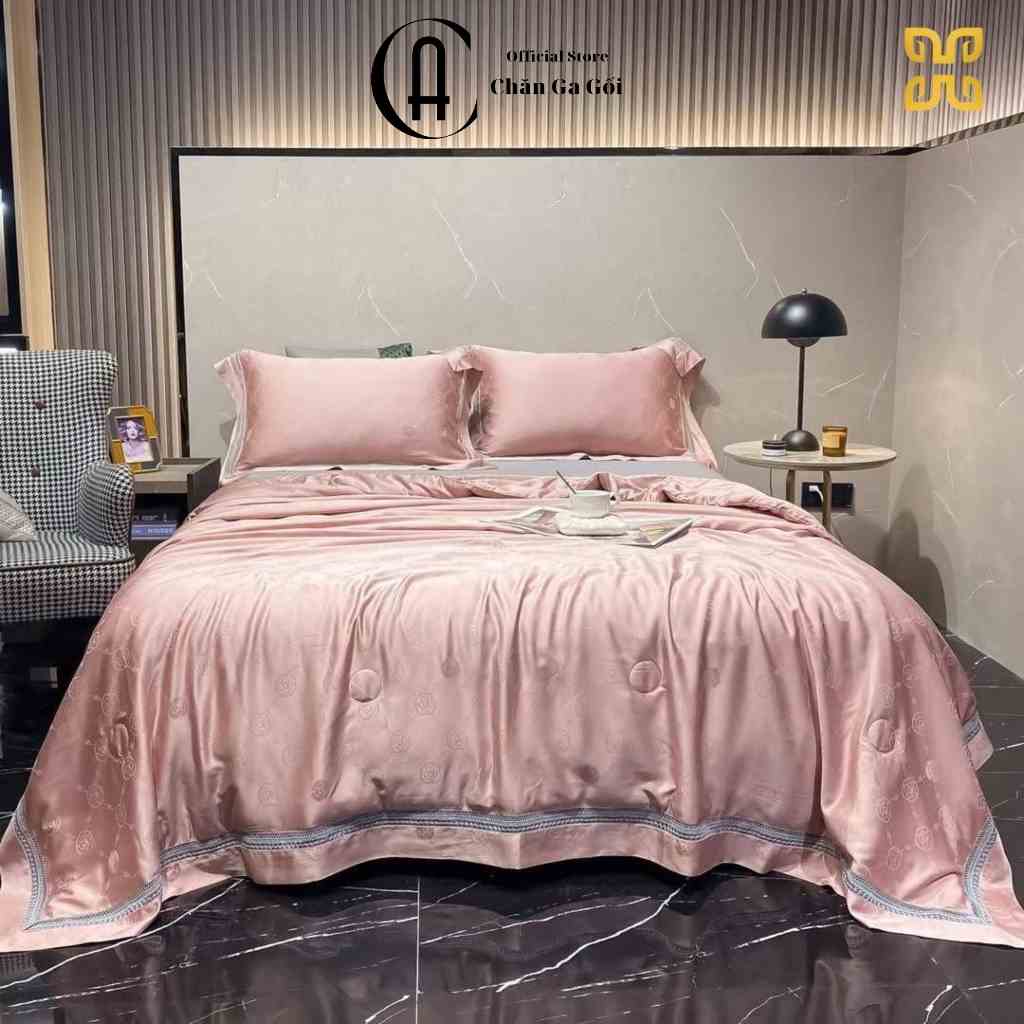 Bộ Chăn Ga Gối Cotton Lụa Hoa Vân Chăn Trần Bông Màu Xanh Lá Đủ Kích Thước Giường , Drap Mền CA Bedding