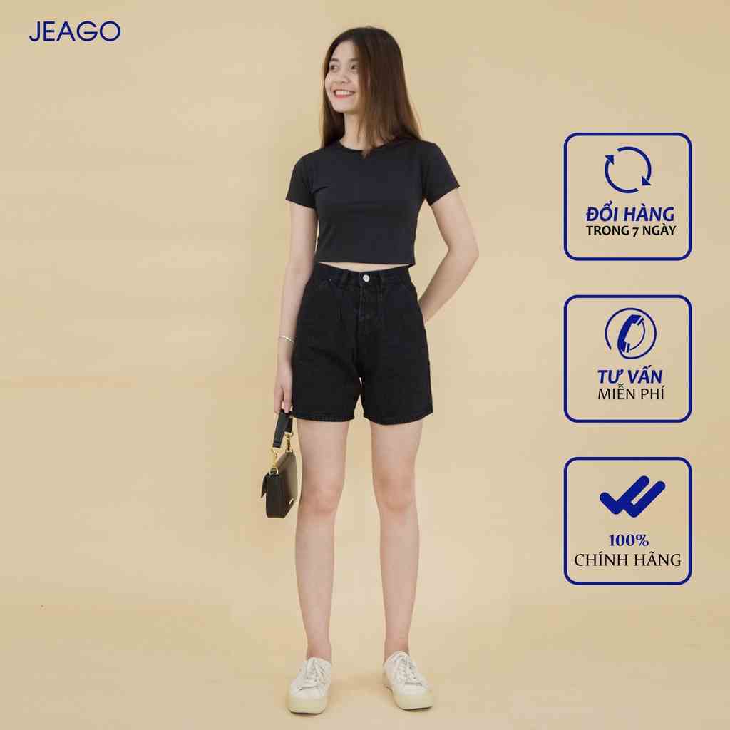 Quần Short Jean Nữ Màu Đen JEAGO_M21