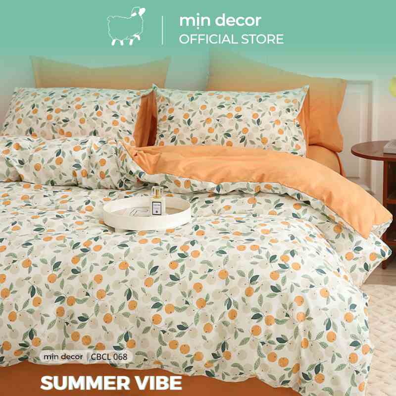 Bộ vỏ chăn ga gối MỊN DECOR cotton living mềm mại cao cấp bo chun miễn phí