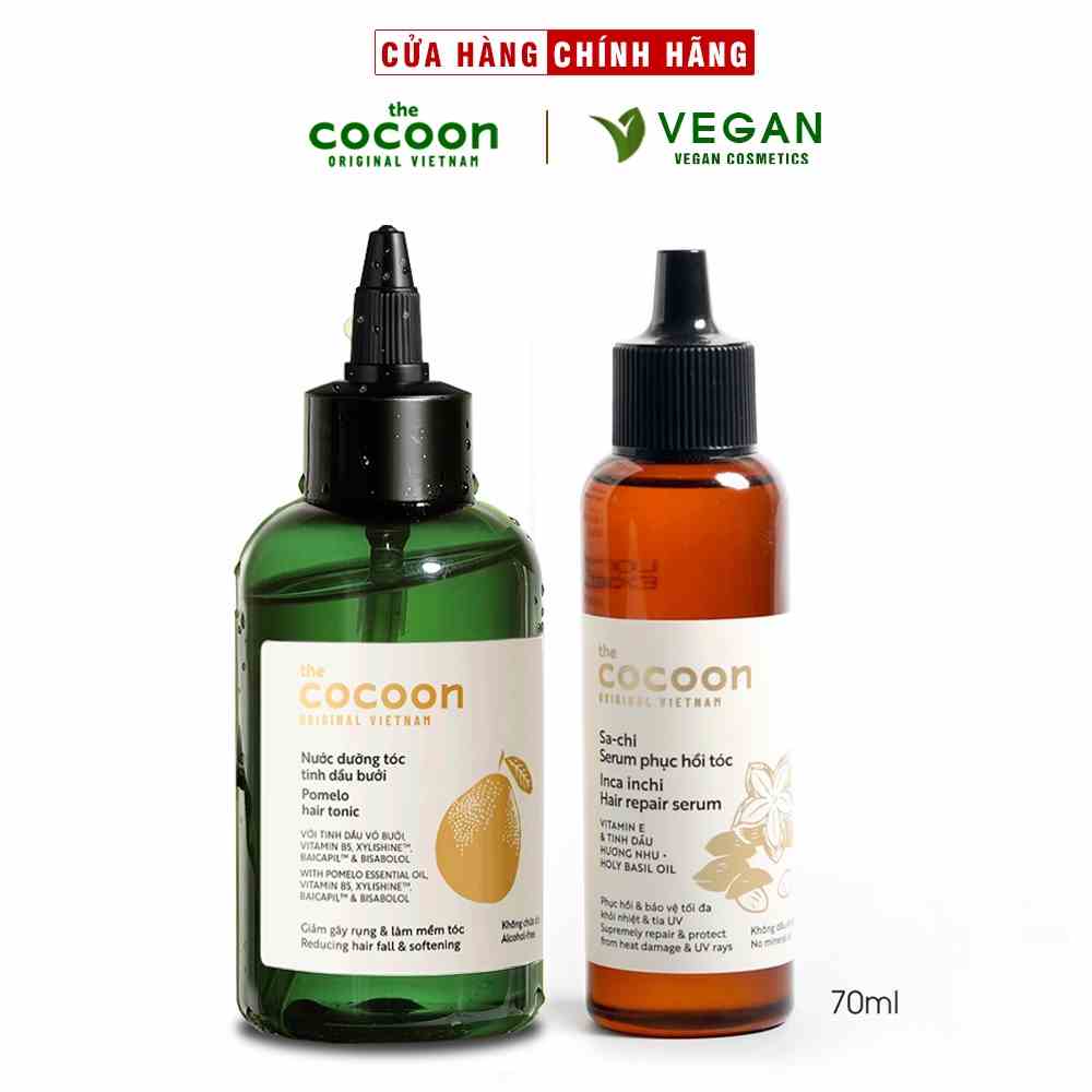 Combo Nước dưỡng tóc bưởi pomelo COCOON 140ml + Serum sa-chi Phục hồi tóc COCOON 70ml