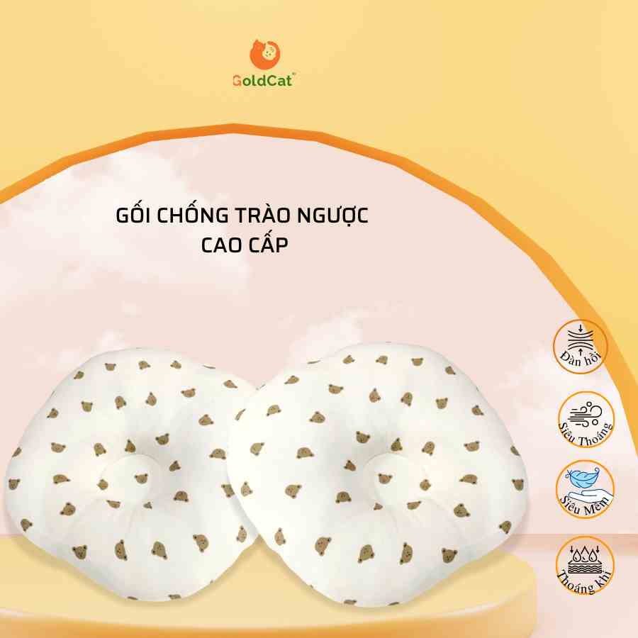 Gối Chống Trào Ngược Cho Bé Sơ Sinh GOLDCAT Chất Vải Muslin Mềm Mịn, Thấm Hút Tốt (Vỏ Có Khóa Kèm Lõi Bông)