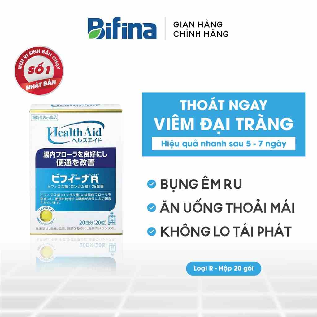 Men vi sinh Bifina Nhật Bản, Loại R 20 gói - Hỗ trợ hiệu quả viêm đại tràng cấp và mãn tính