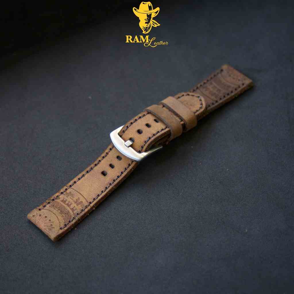 [Mã BMLTB35 giảm đến 35K đơn 99K] Dây Đồng Hồ Da Bò RAM Leather Sáp Khắc Trống Đồng Nâu Đất Bền Đẹp