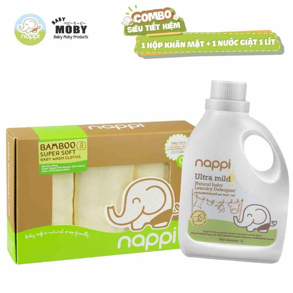 COMBO 1 hộp khăn mặt NAPPI + 1 chai nước giặt NAPPI 1 lít