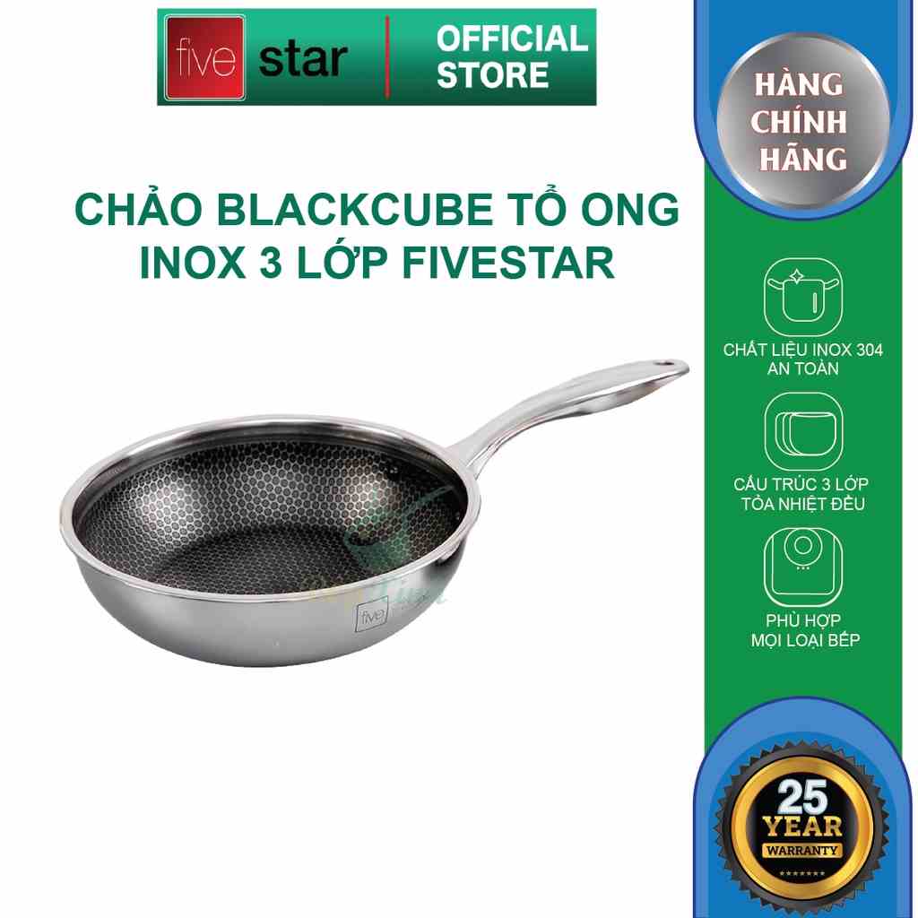 Chảo sâu lòng Blackcube tổ ong cao cấp FIVESTAR Plush 3 lớp đáy liền inox 304 siêu bền , chống trầy xước