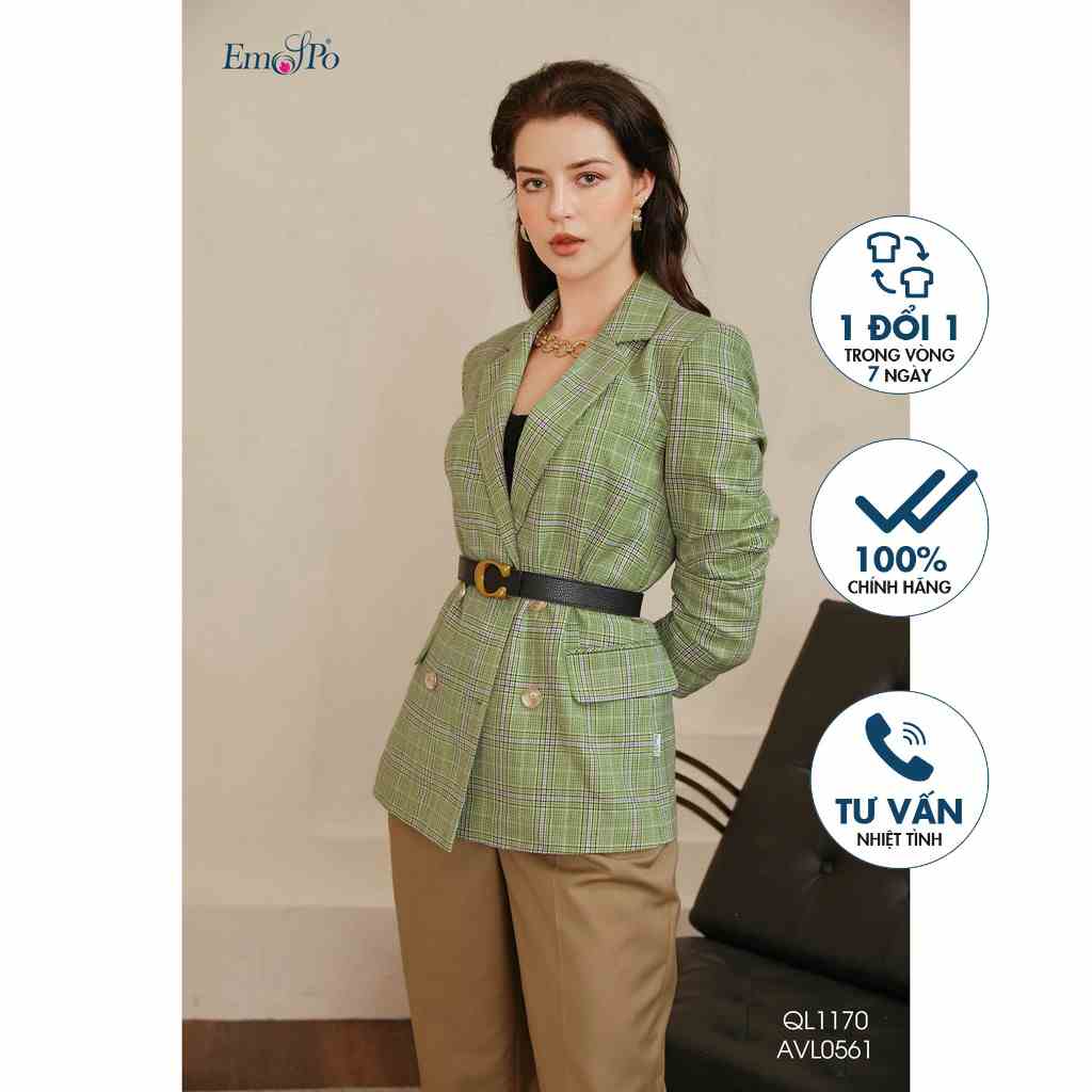 [Mã BMLTB200 giảm đến 100K đơn 499K] Áo blazer kẻ, giao khuy 4 cúc Emspo AVL0561(Nâu, Xanh)