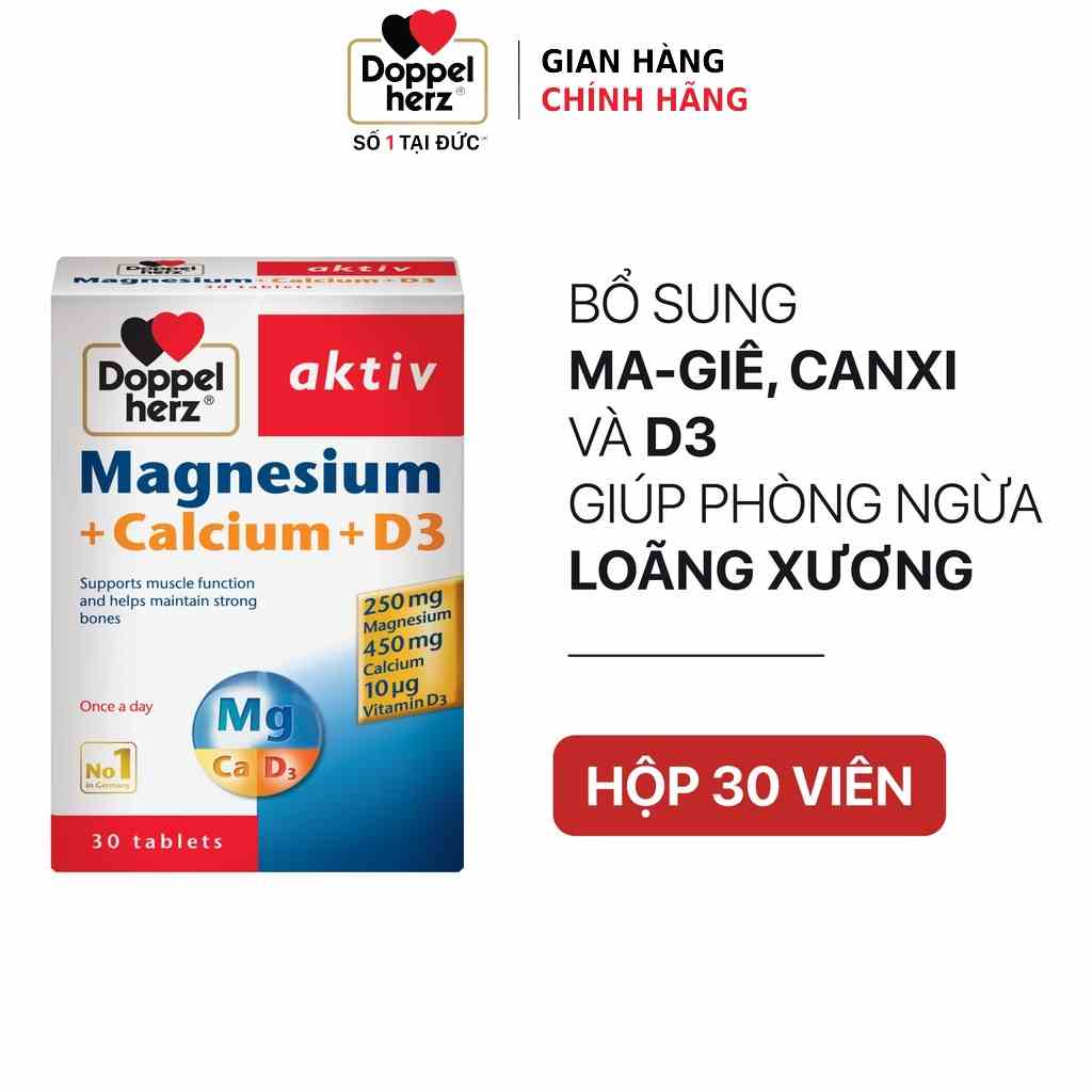 [TPCN Nhập Khẩu] Viên uống bổ sung Canxi phòng ngừa loãng xương Doppelherz Magnesium + Calcium + D3 (Hộp 30 viên)