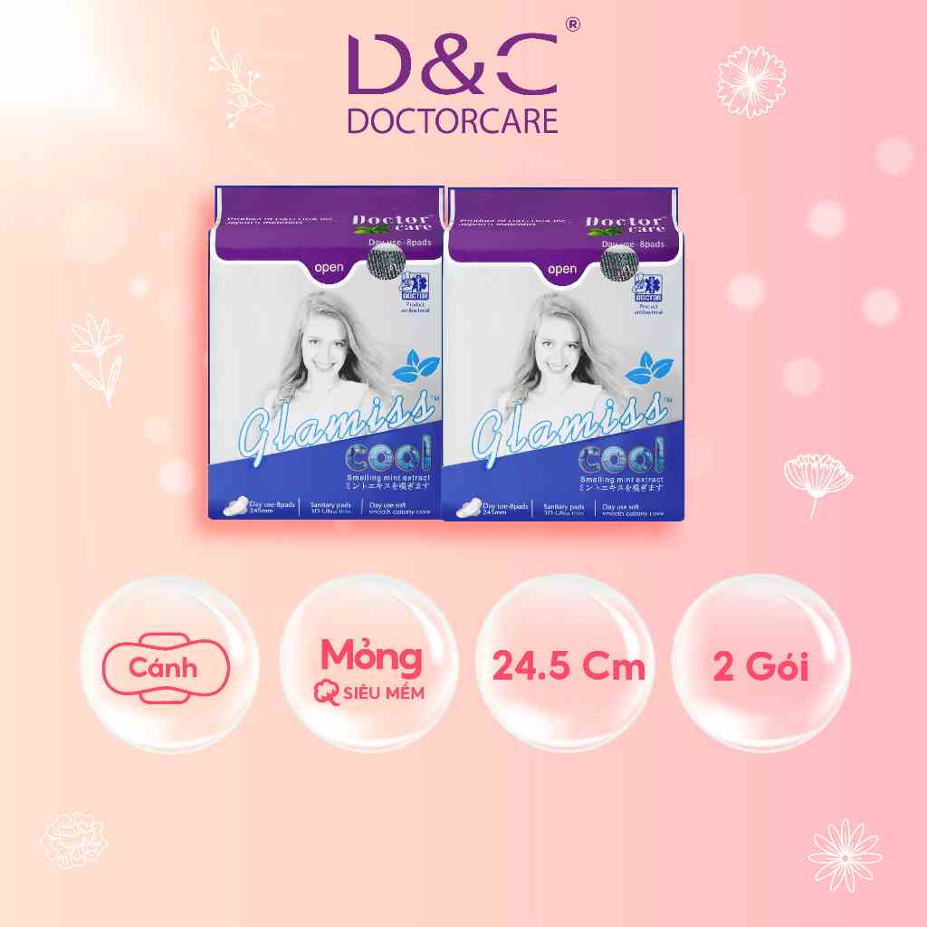 Combo 2 gói băng vệ sinh thảo dược Glamiss Cool ban ngày 24.5 cm siêu thấm