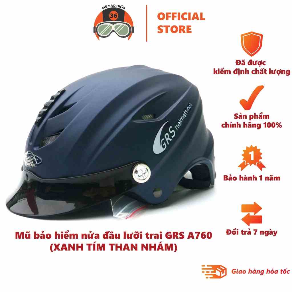 Mũ bảo hiểm không kính GRS A760T (xanh tím than nhám)