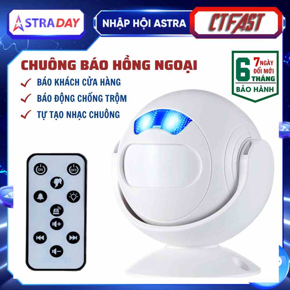 Chuông báo khách cửa hàng, báo động chống trộm CTFAST 01 cảm biến hồng ngoại,remote từ xa - Tự tạo nhạc chuông riêng