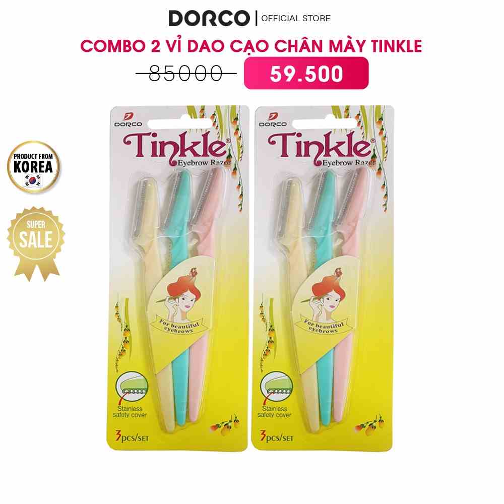 [Mã BMLTB35 giảm đến 35K đơn 99K] Combo 2 Vỉ Dao Cạo Chân Mày Dorco Tinkle Eyebrow (1 vỉ/3 dao cạo)