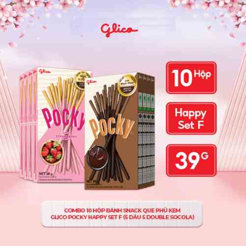 [Mã BMLTB35 giảm đến 35K đơn 99K] Combo 10 hộp Bánh snack que phủ kem Glico Pocky Happy Set F (5 dâu 5 double socola)