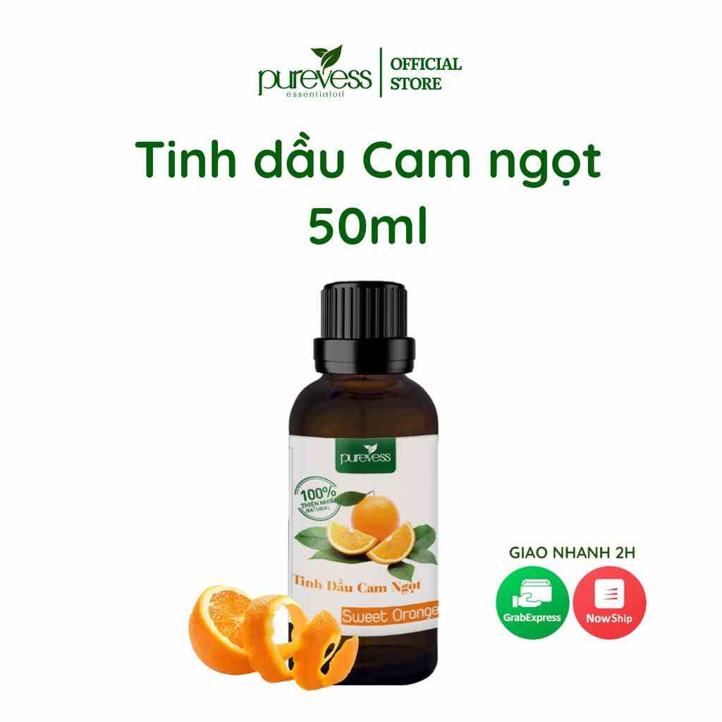 Tinh dầu Cam Ngọt Purevess, thiên nhiên nguyên chất, giúp thư giãn và sảng khoái tinh thần 50ml