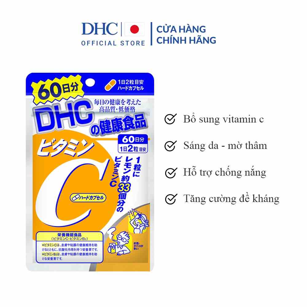 Viên uống bổ sung vitamin C DHC Nhật Bản hỗ trợ sáng da, mờ thâm, tăng cường đề kháng gói 120 viên (60 ngày)