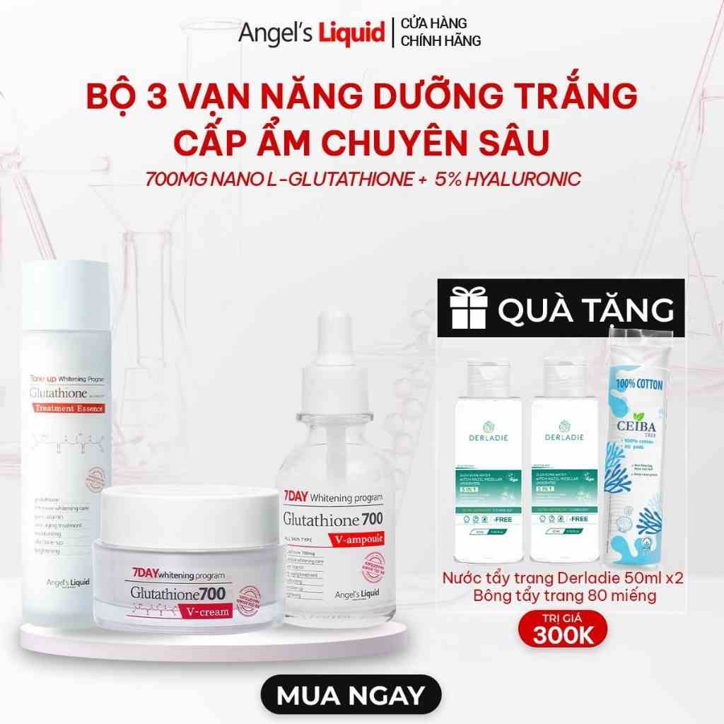 Bộ 3 sản phẩm Nước Thần, Serum, Kem Dưỡng Trắng Cấp Ẩm Đa Tầng Angels Liquid Whitening Program Glutathione