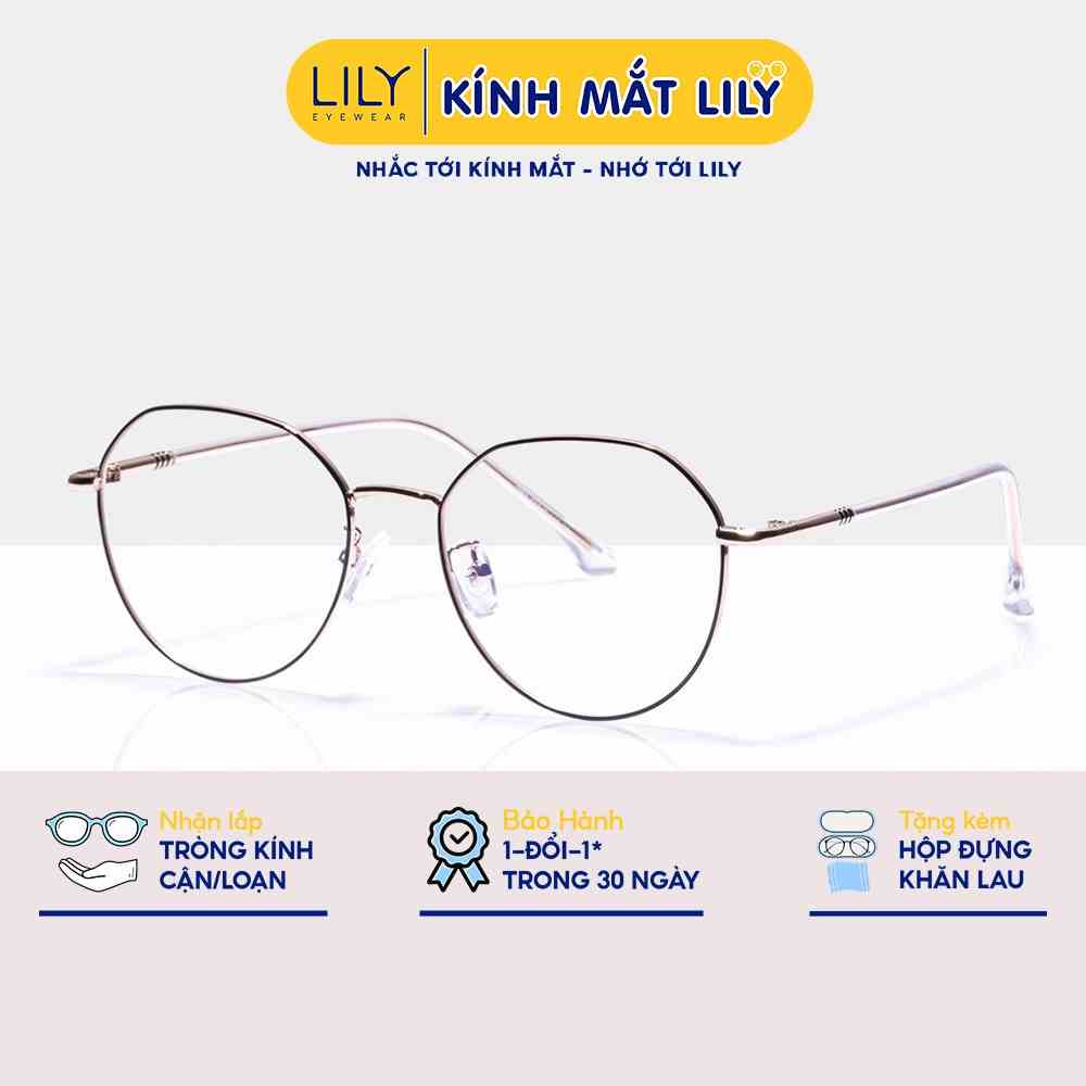 Gọng kính cận nữ LILYEYEWEAR kim loại thiết kế mắt tròn thanh mảnh màu sắc thời trang 292384