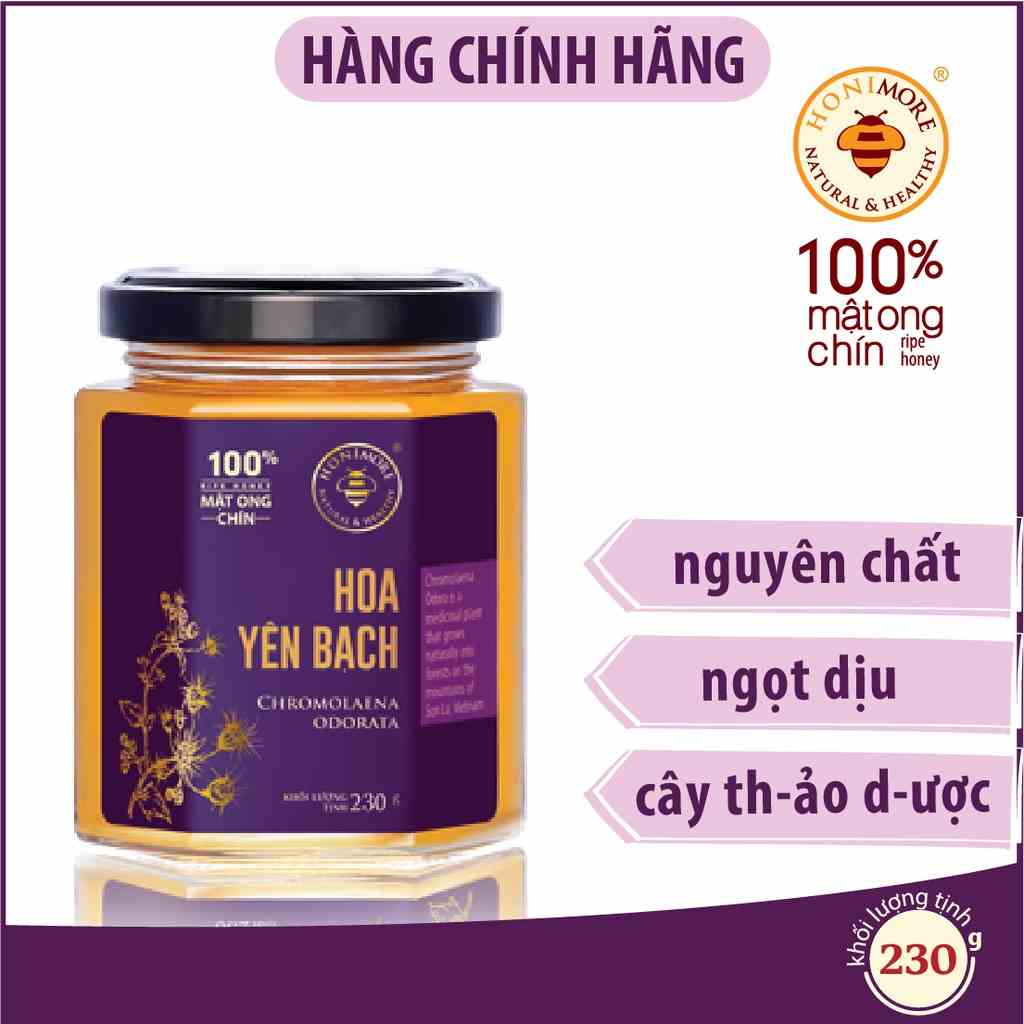 Mật ong nguyên chất Honimore hoa Yên Bạch 230g - mật ong rừng tăng cường sức đề kháng, tốt cho dạ dày, làm đẹp da