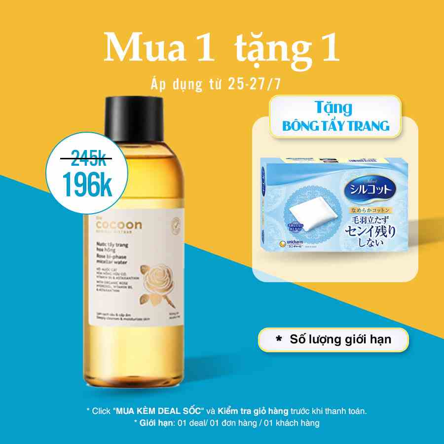 Nước tẩy trang hoa hồng cocoon 310ml (rose micellar water) danh cho da khô - Bigsize