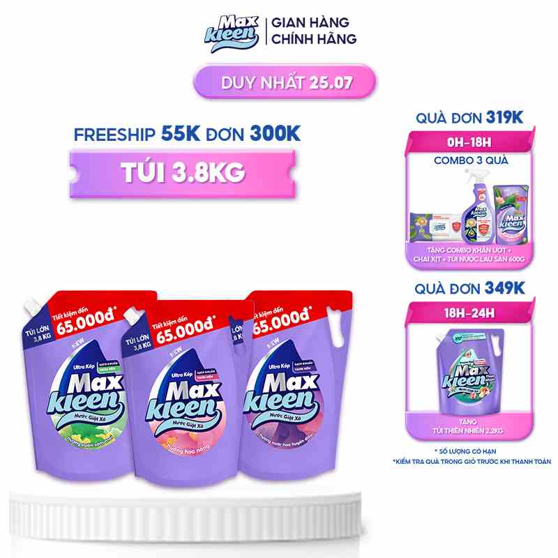 Túi Nước Giặt Xả Maxkleen 3.8kg (MỚI)