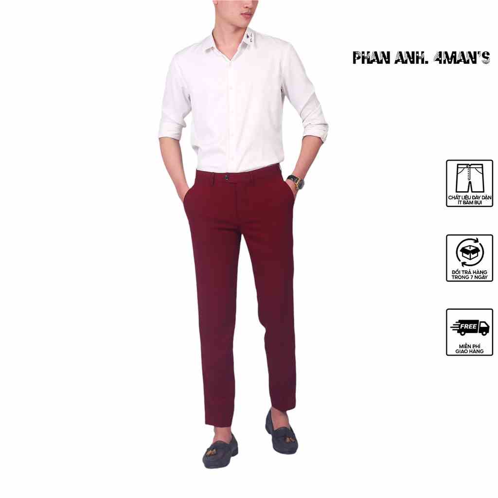 Quần âu nam Phananh.4mans màu đỏ đô dáng slimfit trẻ trung kèm hộp đựng sang trọng