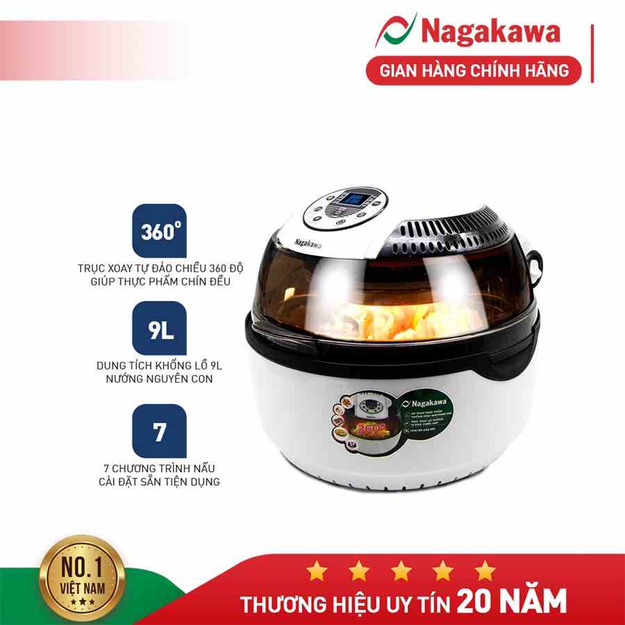 Nồi chiên không dầu xoay 360 độ Nagakawa NAG3303 (9L)