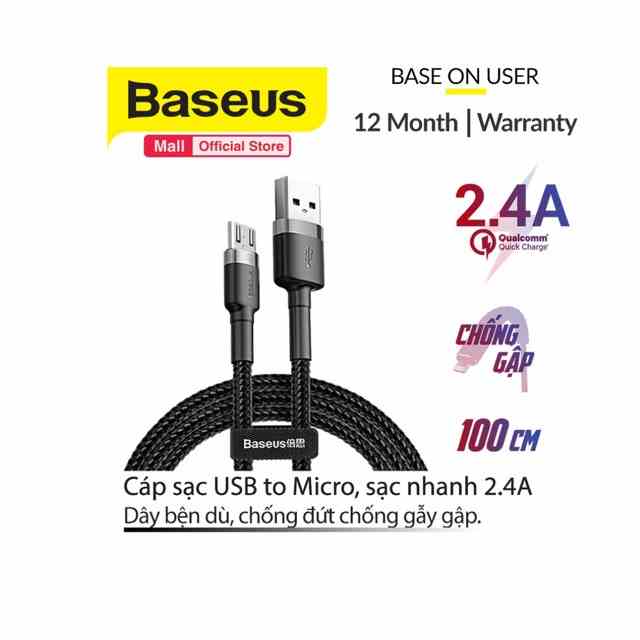 Cáp Sạc Baseus Cafule Micro USB dành cho Smartphone Android 1m/2m/3m ( 2.4A/1.5A/2A )