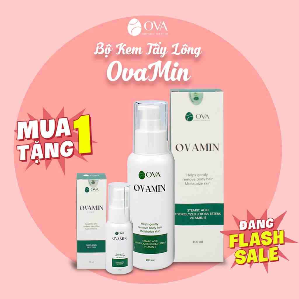 Kem tẩy lông Ovamin 100ml kèm serum, wax sạch lông nách, triệt lông chân tay, hết lông vùng kín bikini cho nam và nữ.