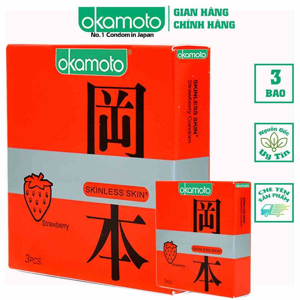 [Mã BMLTB35 giảm đến 35K đơn 99K] [ Combo 2 hộp ] Bao Cao Su Okamoto Skinless Skin Strawberry Hương Dâu Hộp 3 Cái