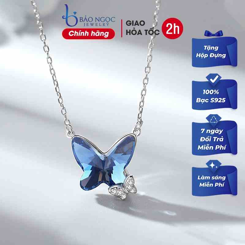 Dây Chuyền Nữ Bạc S925 Hình Con Bướm Mặt Đá Xanh DB2564 - Bảo Ngọc Jewelry