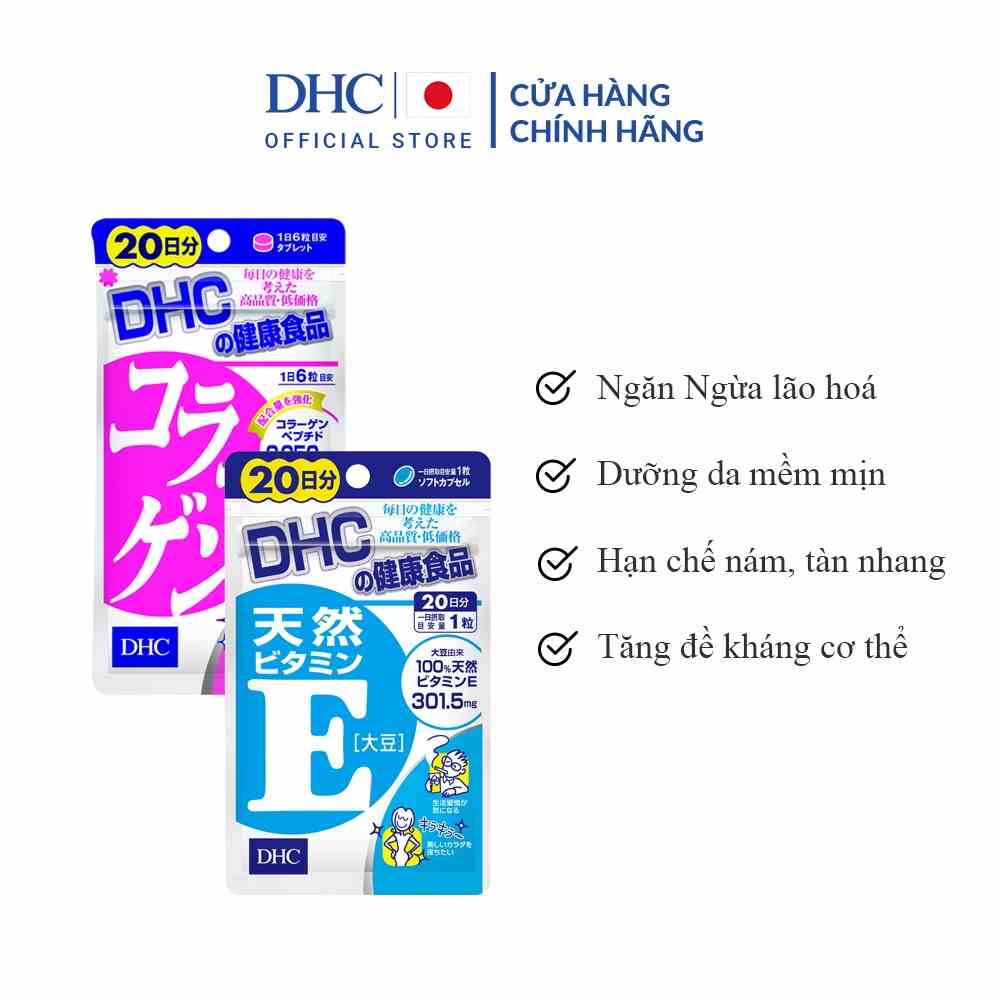 Combo Viên Uống DHC Đánh Thức Tuổi Xuân 20 Ngày (Vitamin E 20 viên & Collagen 120 viên)