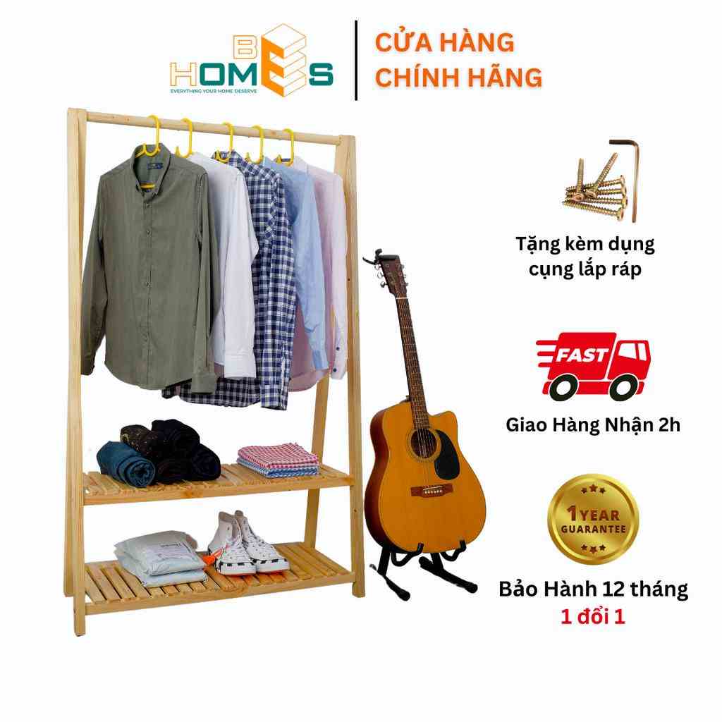 [Mã BMLTB35 giảm đến 35K đơn 99K] Giá treo quần áo gỗ chữ A Behomes 2 tầng - Nội thất phòng ngủ lắp ráp