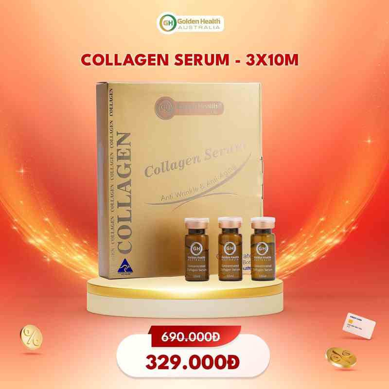 [Mã BMTTC60K giảm đến 60K đơn 50K] [GOLDEN HEALTH] Serum collagen dưỡng trắng, làm mờ vết nhăn, chống lão hóa - Hộp 3 lọ