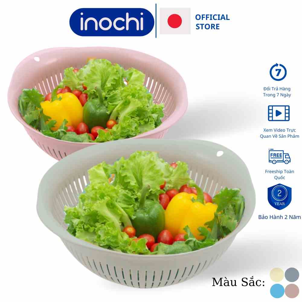 Bộ thau rổ nhựa cao cấp 23cm 30cm 35cm rửa rau củ quả đựng đồ sang trọng an toàn cứng inochi