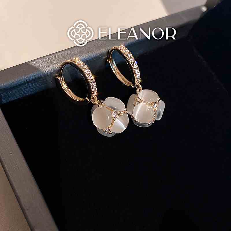 Bông tai nữ chuôi bạc 925 đính đá Eleanor Accessories dáng dài thả khuyên tròn phụ kiện trang sức 3863