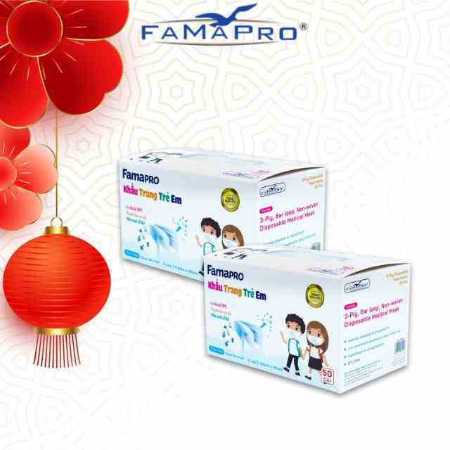 [HỘP-50 CÁI] COMBO 2 HỘP Khẩu trang y tế trẻ em kháng khuẩn 3 lớp Famapro MAX KIDS