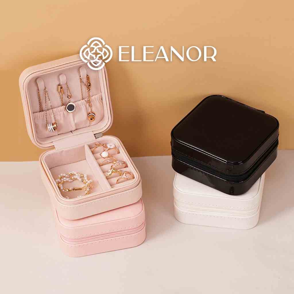 Hộp đựng trang sức du lịch Eleanor Accessories nhiều ngăn hình vuông phụ kiện trang sức bọc da cao cấp