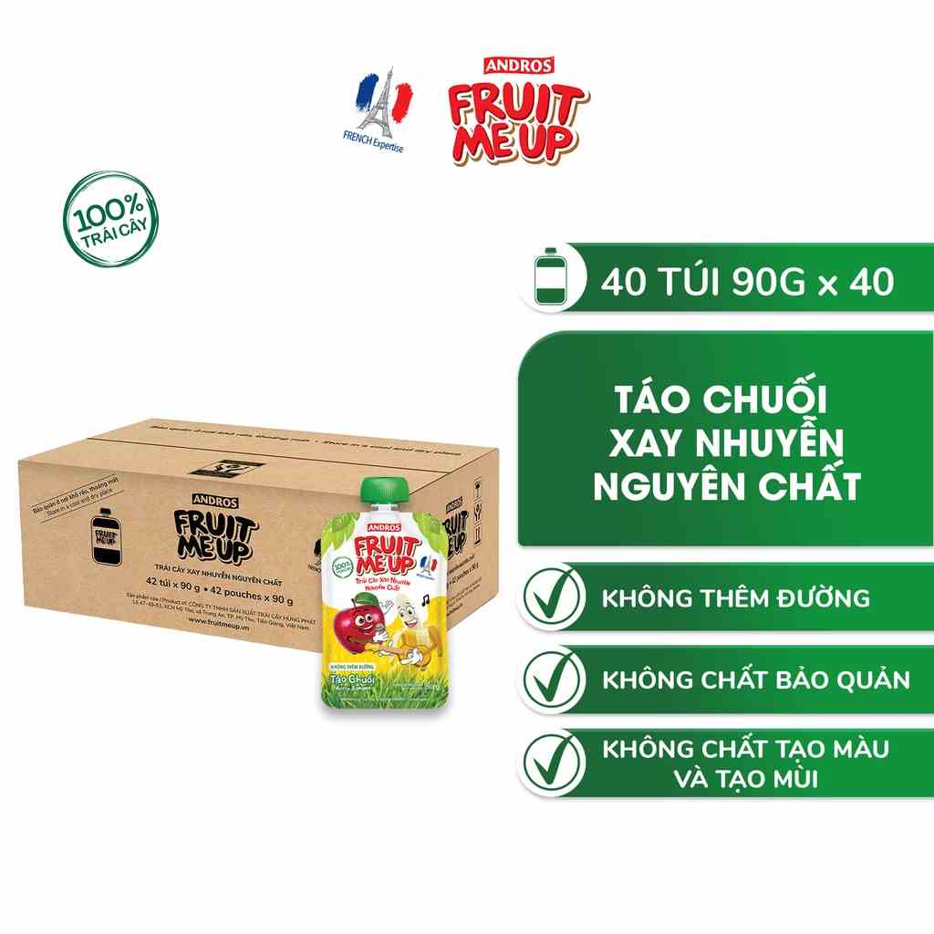 Trái Cây Xay Nhuyễn Vị Táo chuối - 100% trái cây thật - ANDROS FRUIT ME UP - 90gx40