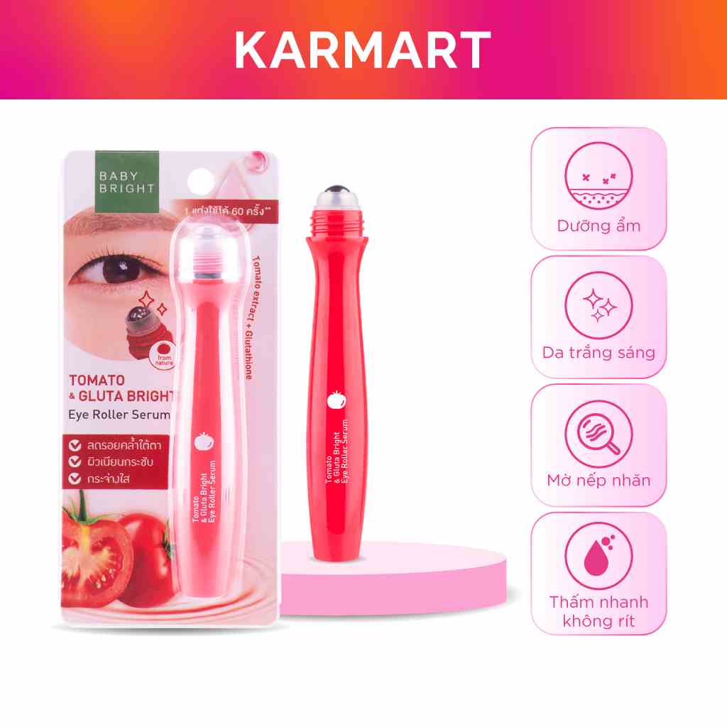 Lăn mắt dưỡng sáng & ngừa thâm Baby Bright Tomato & Gluta Bright Eye Roller Serum 15ml