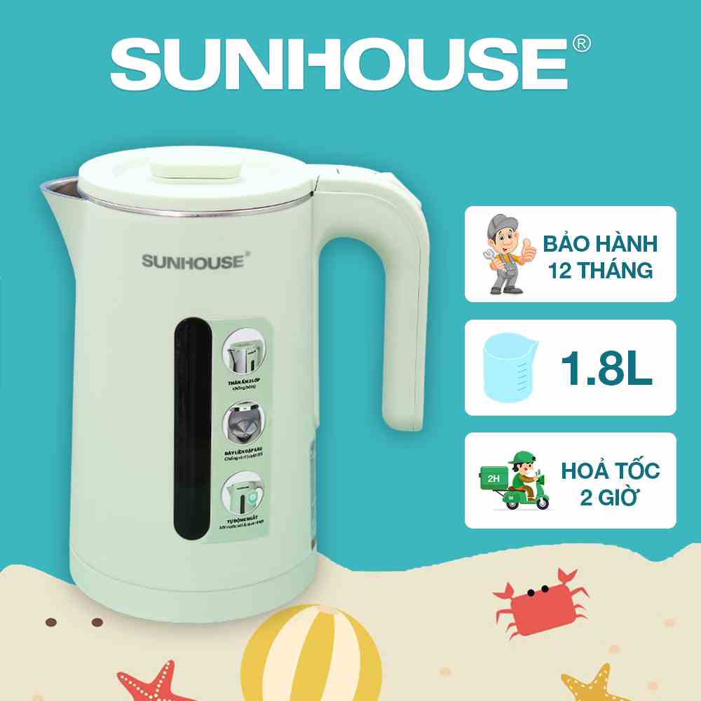 Ấm siêu tốc inox 2 lớp 1.8L SUNHOUSE SHD1353 - Bảo hành chính hãng 12 tháng