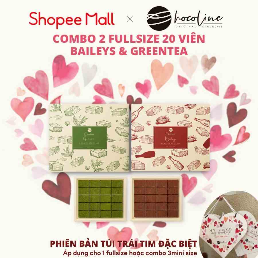 Socola Tươi Chocoline Vị Matcha Trà Xanh & Kem Sữa Bailey - Combo 2 hộp 20 Viên (260gram)