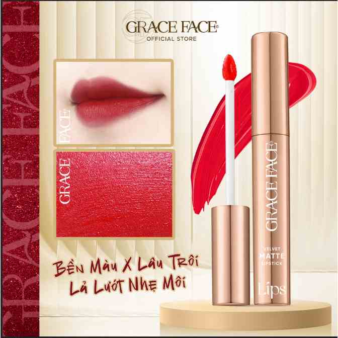 Son kem lì siêu mịn môi chuẩn màu lâu trôi dưỡng ẩm Grace Face Velvet Matte Lipstick 4ml