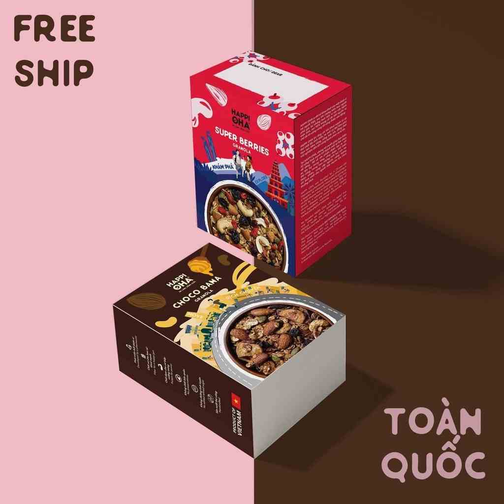 Combo 400g x 2 Granola CHOCO BANA & SUPER BERRIES Ngũ cốc nguyên hạt/ Ngũ cốc ăn sáng HAPPIOH