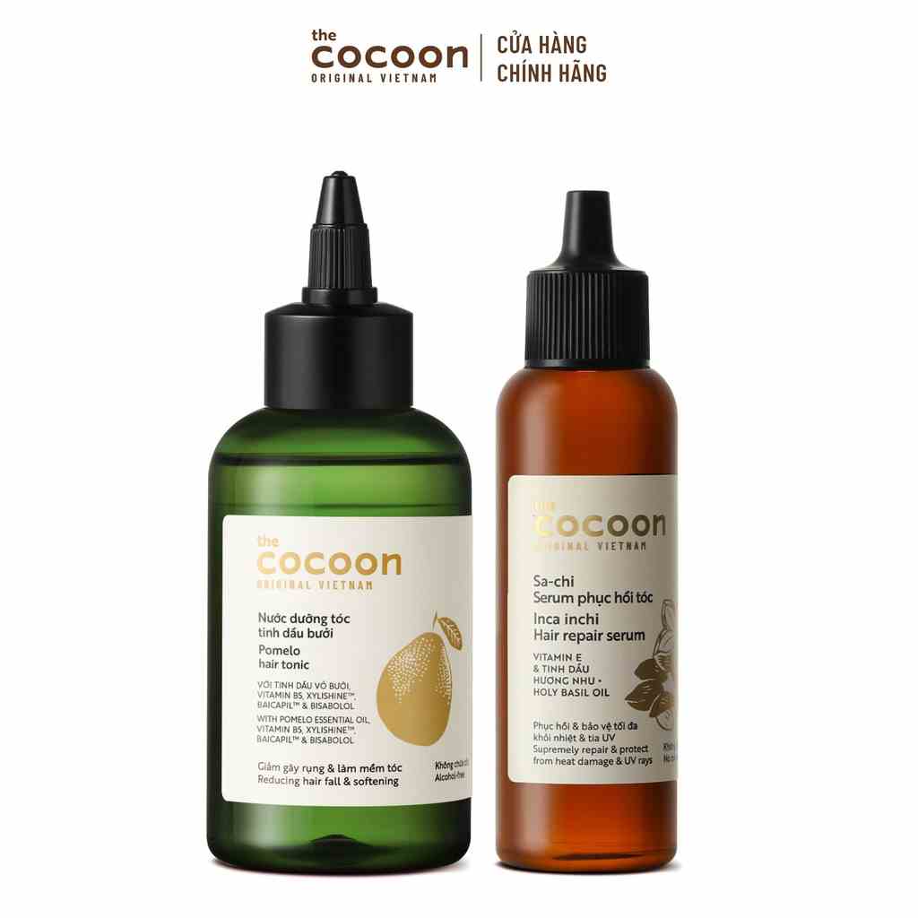 Combo tóc dài bóng mượt Cocoon: 1 Nước dưỡng tóc tinh dầu bưởi Cocoon 140ml + 1 Sa-chi Serum phục hồi tóc Cocoon 70ml