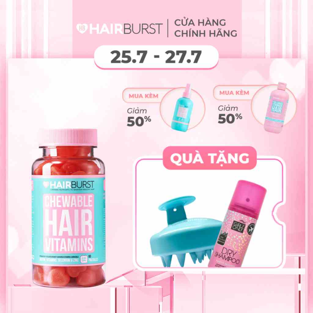 Kẹo dẻo vitamin chăm sóc, kích thích mọc tóc HAIRBURST chewable hair vitamins 60 viên/1 lọ