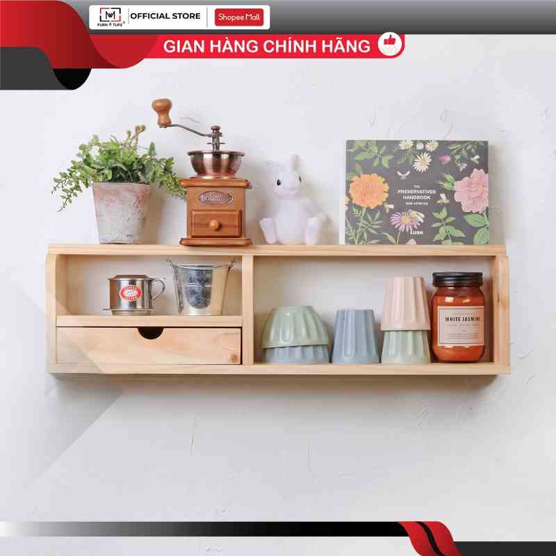 Kệ gỗ trang trí treo tường 1 ngăn kéo thương hiệu MW FURNITURE - Fenetre shelf - Nội thất trang trí