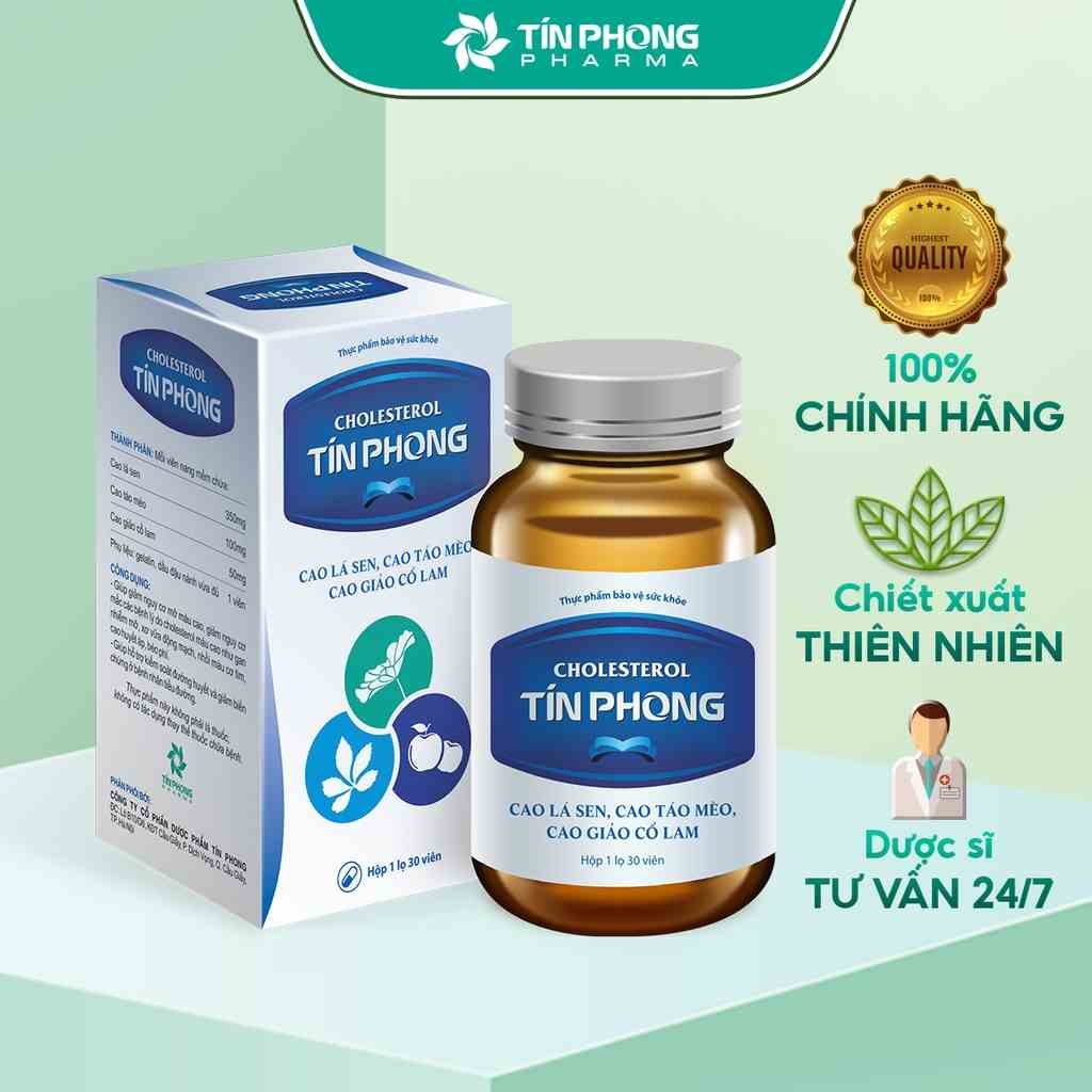 Viên Uống Hạ Cholesterol TÍN PHONG Giúp Giảm Mỡ Máu, Kiểm Soát Đường Huyết, Hạn Chế Béo Phì Lọ 30 Viên TTP010